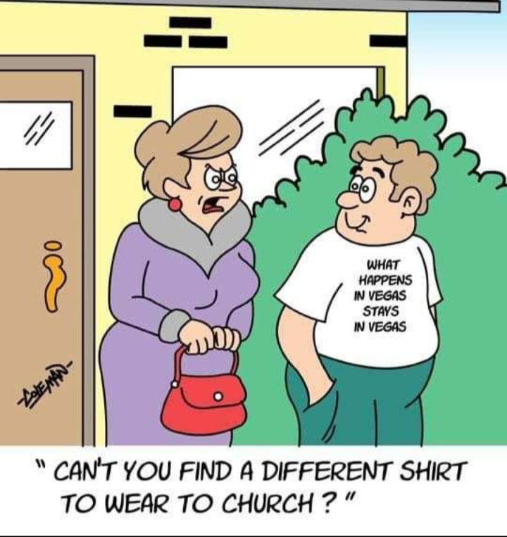 Woman asks man to wear a different shirt with inappropriate words.