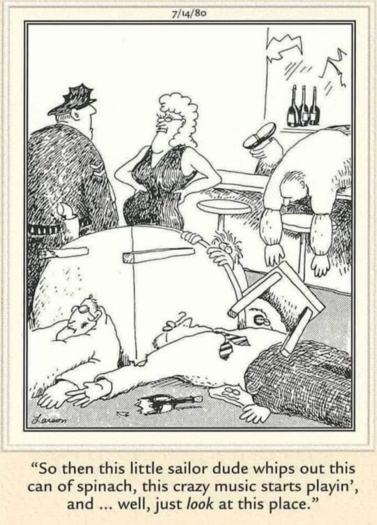 Man discusses a crazy plan with a seated woman and a dog in a cartoon scene.