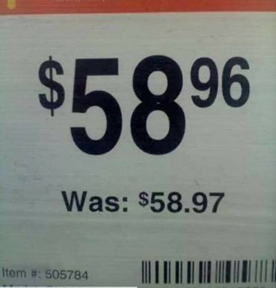 Price tag shows an item for $58.96, down from $58.97.