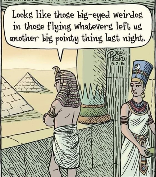 Ancient Egyptians discuss mysterious flying creatures seen at night near the pyramids.