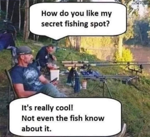 Two men fishing in a secret spot by the water.