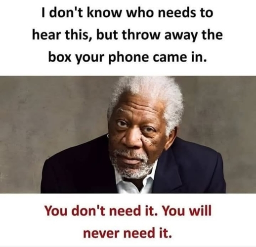 Morgan Freeman advising to throw away the phone box.