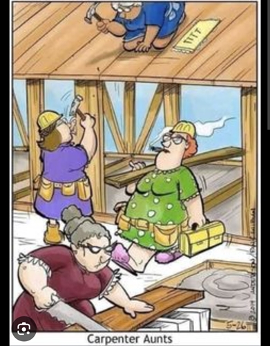 Three women carpenters working together in a woodshop.