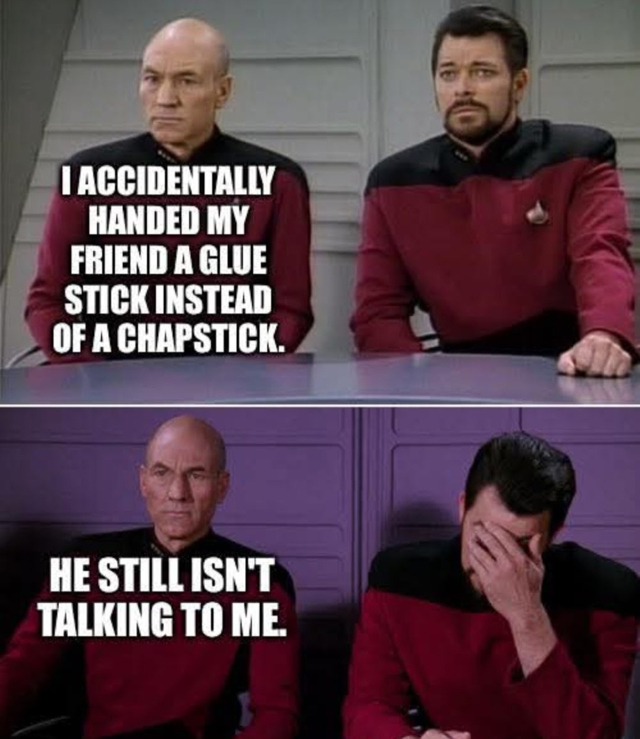 A funny Star Trek meme about a chapstick mix-up causing silence.